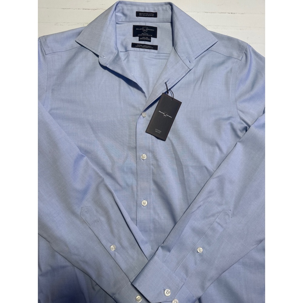Black Brown 1826 Dress Shirt Mens 15.5 35 Blue NEW Egyptian Cotton Non Iron Fit